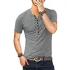 Męskie garnitury B8255 Mężczyźni Henley T Shirt Stylowe Slim Slim T-slim
