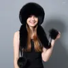 Boinas Cabello de mujer Cálido Piel Rex Top Cola Sombrero de piel Tendencias de moda de invierno