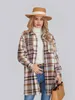 Kvinnors jackor Kvinnor Plaid Print Shacket Jacket Lång ärm LAPEL -knapp ner Casual Flanell Coat 231211