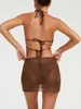 Casual Jurken Dames Sexy See Through Jurk Badmode Coverups Lange Mouw Sheer Mesh Ronde Hals Mini Beachwear