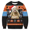 Felpe 3D Gatto di Natale e Capodanno Felpa con cappuccio tie-dye Felpe girocollo da uomo Taglie forti 007