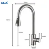 Kitchen Faucets ULA Black Brushed Faucet Pull Out Spout Sink Mixer Tap Stream Sprayer Head 360 Rotation Torneira 231211