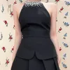 Casual Dresses Handmade Sequin Beading Hanging Neck Sexy Club Open Back Mini Dress High Waist Black Grey Princess Robe 2023