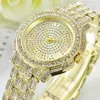 Menores de acero inoxidable Mujeres Modos Fashion Shiny Full Diamond Date Quartz Watch Unisex Wutwatches Bing Bing Bling Hip Wutwatch G206N