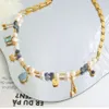 Damer utsökta halsband Naturliga turkoshänge Pearl Titanium Steel Necklace Plated 18k Gold Fashion Jewelry Gift