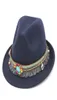 Ethnic Tassel Autumn Winter Fedora Trilby Cap Gangster Cap Unisex Wool Blend Gentleman Jazz Hat7326719