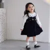 Kız Elbiseler 2023 Tatlı Prenses Elbise Setleri Bebek Çocuklar Çocuklar Sonbahar Giysileri Çocuklar Bebekler Nakış Beyaz Gömlek kadife