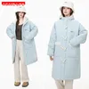 Trench da donna Donna Harajuku Bottone in corno Impiombato Sherpa Parka con cappuccio Giacca invernale Spessa Moda Cappotto caldo imbottito in cotone di media lunghezza