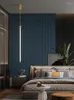 Pendellampor nordiska minimalistiska sängplatser lång linje vardagsrum bakgrund vägg ljus strip designer sovrum liten ljuskrona