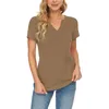 Blusas de mujer Blusa de mujer Moda de verano Punto Túnica de manga corta Top con cuello en V Camisa suelta Elegante Cómodo Ropa de calle sólida Blusas Par