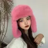 Berets Plush Faux Fur Cap Warm Imitation Thickened Bomber Hats Winter Personality Furry Ear Protection Skiing