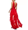 Sexy curto hi-lo vermelho chiffon vestidos de baile com babados assimétrico plissado vestido de festa maxi formal vestidos de noite para mulher