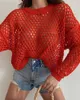 Women's Sweaters 2023 Fashion Autumn Knitted Flare Sleeves Loose Hollow Perspective Round Neck Sweater Casual Sexy