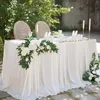 Guirlande de fleurs décoratives d'eucalyptus avec Roses blanches, fausses vignes florales vertes artificielles pour décor de Table de fête de mariage