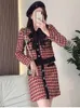 Two Piece Dress KBAT Spring 2 Piece Set Women Vintage Small Fragrance Tweed Jacket Bow Short Coat Mini Skirt Suits French Two Piece Sets 231212