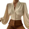 Damesblouses Stijlvolle damestop met lantaarnmouwen, taille, strak streetwear temperament, nauwsluitend shirt