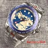 Armbandsur Tandorio 40mm Blue Dial Red GMT Sapphire Glass Full lysande Watch Japan NH34 NH34A Mekanisk automatisk herr