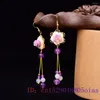 Dangle Earrings Purple Jade Flower Amulets Gift Stone Chinese Vintage 925 Silver Natural Jewelry Charms Fashion Women Charm