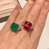 Band Rings OEVAS 100 925 Sterling Silver 12 12mm Square Synthetic Emerald Ruby High Carbon Diamond For Women Party Fine Jewelry Gift 231212