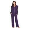 Sexig pyjamasfjäderhöst långärmad byxor Pyjamas Set 2 stycken Modal Pyjamas Suit Loose Solid Nightdress Casual Homewear 231211