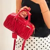 Evening Bags Boston For Women 2023 Pleated Pu Leather Shoulder Strap Handbags Lady Trendy Zipper Open Portable Bag