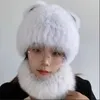 Berets 2023 Brand Women Natural Fur Hat Winter Fluffy Beanies Caps Handmade Knitted Bear Bomber