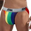 Sexiga gay underkläder män jockstrap sträng homme tanga ring cuecas masculinas regnbåge låg midja mesh andningsbara trosor