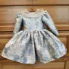 Girl Dresses Spanish Retro Court Baby Girls Outwear Bubble Sleeve Jacquard Princess 1st Birthday Party Bow Tutu Dress