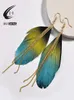 New Arrival Ethnic Long Feather Earrings For Women Gold Metal Chain Tassel With Color Feather Earrings3262559