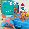 Verktyg Workshop Children Toys Tool Set Electric Drill Screw Nut 3D Puzzle låtsas Play Dinosaur Drilling Assembly Education för pojkar 231211