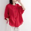 Women's Blouses Puff Sleeve Summer Linen Shirts Women Loose Vintage Tops Blouse Casual Big Size Clothing Elegant Feminine