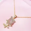 Pendanthalsband 2023 Iced Out Rose Flower Necklace For Women Men Prong Seting Cubic Zirconia Charm Hip Hop Jewelry Gift