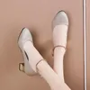 Sukienka buty kobiety ślubne na wysokim obcasie srebrny niebieski sprężynowy pasek kostki kryształ płytki Chunky Block Pumps Lady plus rozmiar