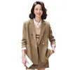 Women's Suits Beige Blazers Women Jacket Brown Business Work Office Temperament Elegant All Match Chic Casual Fashion Professional Tops