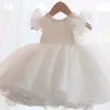 Flicka klänningar rosa vita småbarn som sommarkläder små baby flickor elegant skiktad satin prom klänning för bröllop födelsedagsfest