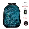 Rugzak Mochila Terug Naar School Cartoon Draak Gedrukt 16 Inch USB Opladen 3d Tas Tiener Jongens Meisje Bookbag2245