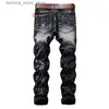 Męskie dżinsy mody High Street Męskie dżinsy Wysokiej jakości Slim Fit Zniszczone patchwork Raped Jeans Men Classic Denim Pants Homme Rozmiar 28-42 Q231213