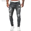 Calças de brim masculinas 2022 novas calças casuais masculinas rasgadas primavera e outono jeans esportivos bolso reto rua corrida macio denim neutro lento q231213