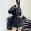 Women's Jackets Designer 2023 Classic Autumn/Winter Style Diamond Quilted Nylon Mid length Cotton Jacket with Waist Wrap 674V