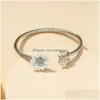 Bangle Ins Trendy Gold Textured Metal Bee White Flower Minimalist Bangle Bracelets Korean Fashion Chic Women Party Jewelry Drop Delive Dhnc8