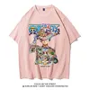 T-shirt à manches courtes Luffy, une pièce, co-marqué, anime japonais, en coton, ample et polyvalent pour étudiant, T-shirt à manches courtes