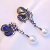Boucles d'oreilles à tige en nacre bleue, papillon mignon et élégant pour femmes, bijoux fins, cadeau féminin, argent sterling 925 avec zircon cubique