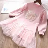 Mädchen Kleider Pullover Kleid Frühling und Herbst Kinder Langarm T-Shirt Prinzessin Rock lila lässig Gaze Bodenbildung