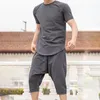 Running Sets 2023 Summer Men's Solid Color Casual Short Sleeved Shorts Hanging Crotch Loose Cropped Pants Thin Suit
