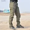 Calças masculinas táticas à prova d'água calças cargo masculinas casuais estiramento lti-bolso resistente ao desgaste corredores camuflagem swat calças de combate militarl231212