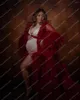 Casual Dresses Classic Red Tulle Maternity Robes With Belt Extra Puffy Ruffles Tiered Train Långa ärmar Plus Size Dressing Clows