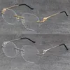 Nouveau modèle Designer Diamant Coupe Lentille En Métal Sans Monture Carrée Cadres Femmes Lunettes Série Léopard Cadre Optique 18K Or Mâle et Fema256S