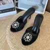 Designer Slippers Women Round High Heels Sandal Summer Formal Fashion Open Toe Party Evening Best Shoes Leather Wedding Sexy Slipper Diamond