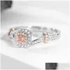 Pierścienie klastra 2023 romantyczny różowy diament dla kobiet sier sier sier Fine Jewery Śliczne pary mody prezent upuszczony do dostawy pierścionka biżuterii dhqwy