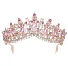 Barock Rose Gold Rosa Kristall Braut Tiara Krone mit Kamm Festzug Abschlussball Strass Schleier Tiara Stirnband Hochzeit Haarschmuck Y5914008